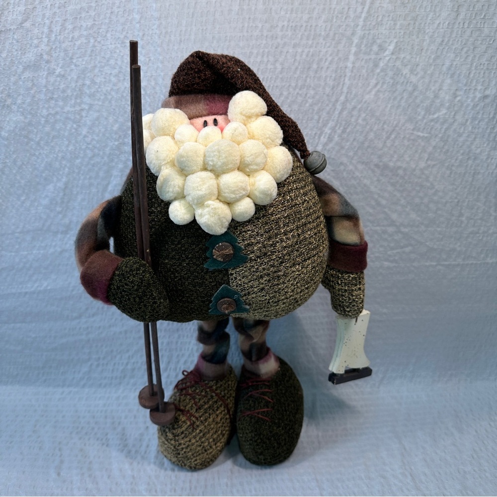 Vintage Folk Art Style Primitive Skier Santa Gnome Plush Doll Figurine